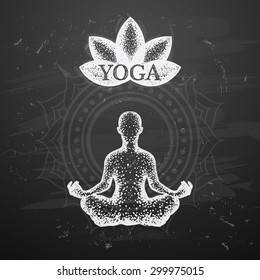 Vector illustration of yoga poses on blackboard background