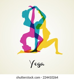 Vector Illustration Of Yoga Poses Silhouette