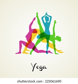 Vector illustration of Yoga poses silhouette set