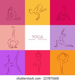 Vector illustration of Yoga poses silhouette set