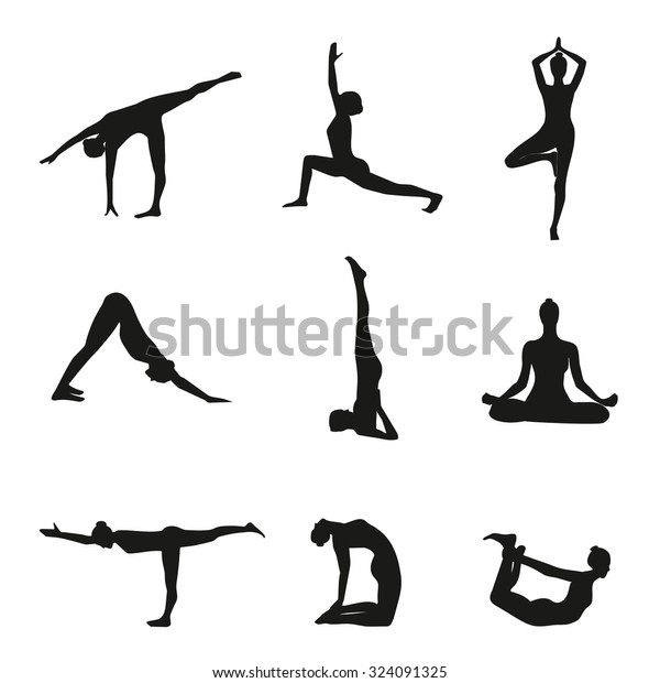 Vector Illustration Yoga Poses Silhouette Yoga のベクター画像素材 ロイヤリティフリー