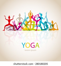 Vector Illustration Of Yoga Poses Woman Silhouette Art Color