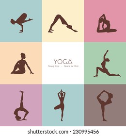 Vector illustration of Yoga poses woman's silhouette