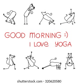 vector illustration. yoga positions with mice.