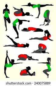 Vector illustration of a yoga silhouettes background in white