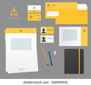 Vector illustration of Yoga studio branding set