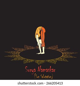 Vector illustration of yoga sun salutation or surya namaskar step 3/step 10 (Hasta Padasana)