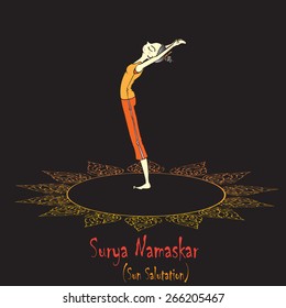 Vector illustration yoga sun salutation or surya namaskar step 2/step 11 (Hastauttanasana)