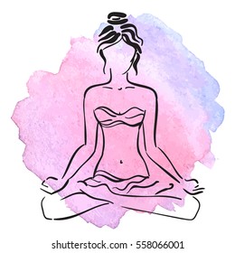 Vector illustration of an yoga woman. Black lines