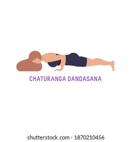 Vector Illustration of Yoga Woman. Isolated Figure on White Background. Chaturanga Dandasana - Four Limbed Staff Pose, Low Plank Pose.