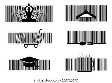 Vector and illustration yoga,food,restaurant,education barcode design idea concept,can be use for designing brochure,leaflets,visiting cards,flyers,banners,etc.