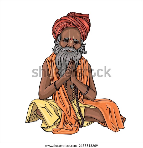vector\
illustration of yogi from india\
meditation