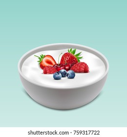 Vector illustration of Yogurt bowl with mixed fruits