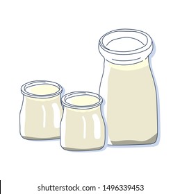 Vector illustration of yogurt jars. Isolated on white background