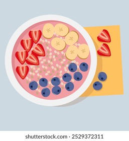 Ilustração vetorial de iogurte smoothie bowl topping com frutas