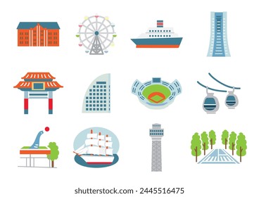 Vector illustration of Yokohama icon set.