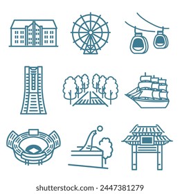Ilustración vectorial del conjunto de iconos de Yokohama.