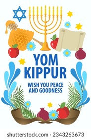 Vector illustration of Yom Kippur decorative symbols and graphics for banner or greeting card