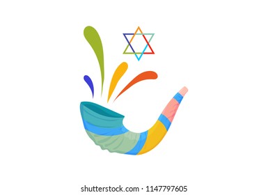 Vector illustration for Yom Kippur and Rosh Hashanah: shofar or Yom Kippur Horn. Great as Holiday banner, postcard, greeting template.