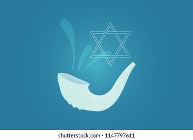 Vector illustration for Yom Kippur and Rosh Hashanah: shofar or Yom Kippur Horn. Great as Holiday banner, postcard, greeting template.