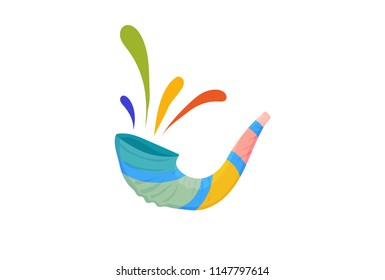 Vector illustration for Yom Kippur and Rosh Hashanah: shofar or Yom Kippur Horn isolated. Great as Holiday banner, postcard, greeting template.