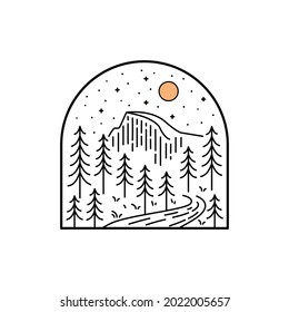 Vector illustration of Yosemite National park in mono line style art for badges, emblems, patches, t-shirts, etc.