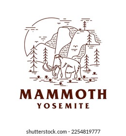 Vector Illustration of Yosemite National Park with Mammoth in mono line style art for badges, emblems, patches, t-shirts, etc.