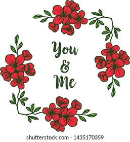 Vector illustration you and me with elegant red wreath frames