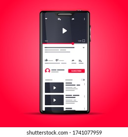 Vector Illustration You Tube Video App Template On Smartphone Screen