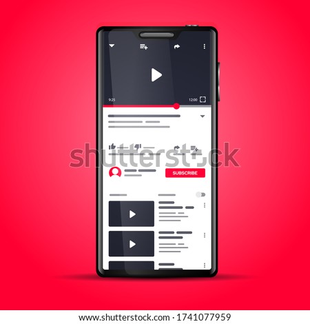 Vector Illustration You Tube Video App Template On Smartphone Screen