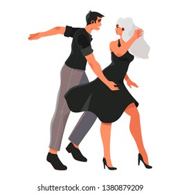 Vector illustration of yound people practicing ballroom dancing. A pationate couple dancing in a studio, party or competition.