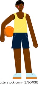 vector illustration of a young african man playing basketball holding a ball