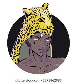 vector illustration of a young african man with a leopard head