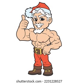 Vector illustration of young athletic Santa Claus making thumb up gesture