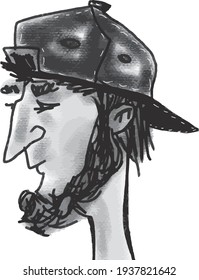 vector illustration of young bearded man in cap