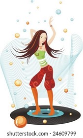 vector illustration with a young beautiful dancing girl