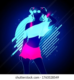 Vector Illustration Young Beautiful Girl In 80s Retro Color Look