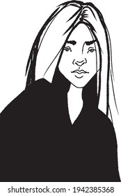 vector illustration of young beautiful lady with long blond hair 