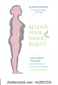 Vector illustration of young beautiful sexy gracile woman before and after plastic surgery, poster design for plastic surgery clinics