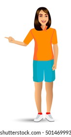 Vector illustration of a young beautiful woman in sport uniform, on standing position.
