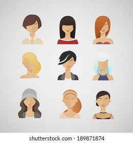 Vector illustration of young beautiful women heads