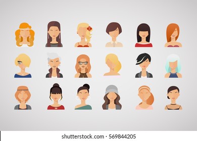 Vector illustration of young beautiful women heads