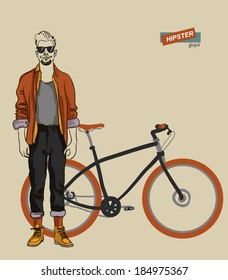 vector illustration of young and a bike