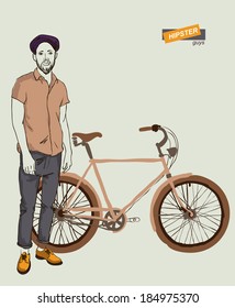 vector illustration of young and a bike