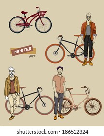 vector illustration of young and a bike set