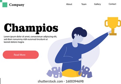 vector illustration, a young boy to be a champions , landing page flat illustration