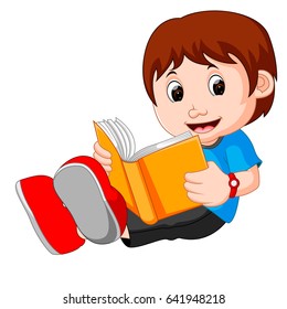 vector illustration of Young boy cartoon reading book