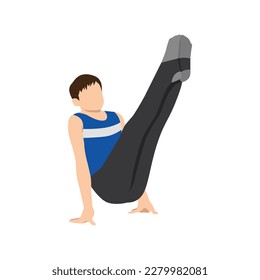 Ilustración vectorial de una joven gimnasta haciendo ejercicio en el suelo. Ilustración vectorial plana aislada en fondo blanco