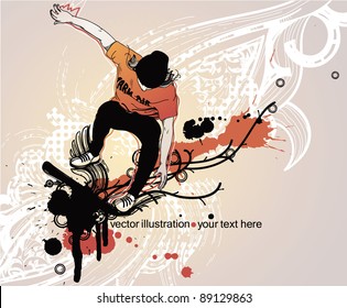 vector illustration of a young boy jumping on a skateboard