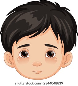 A vector illustration of a young boy with a neutral facial expression